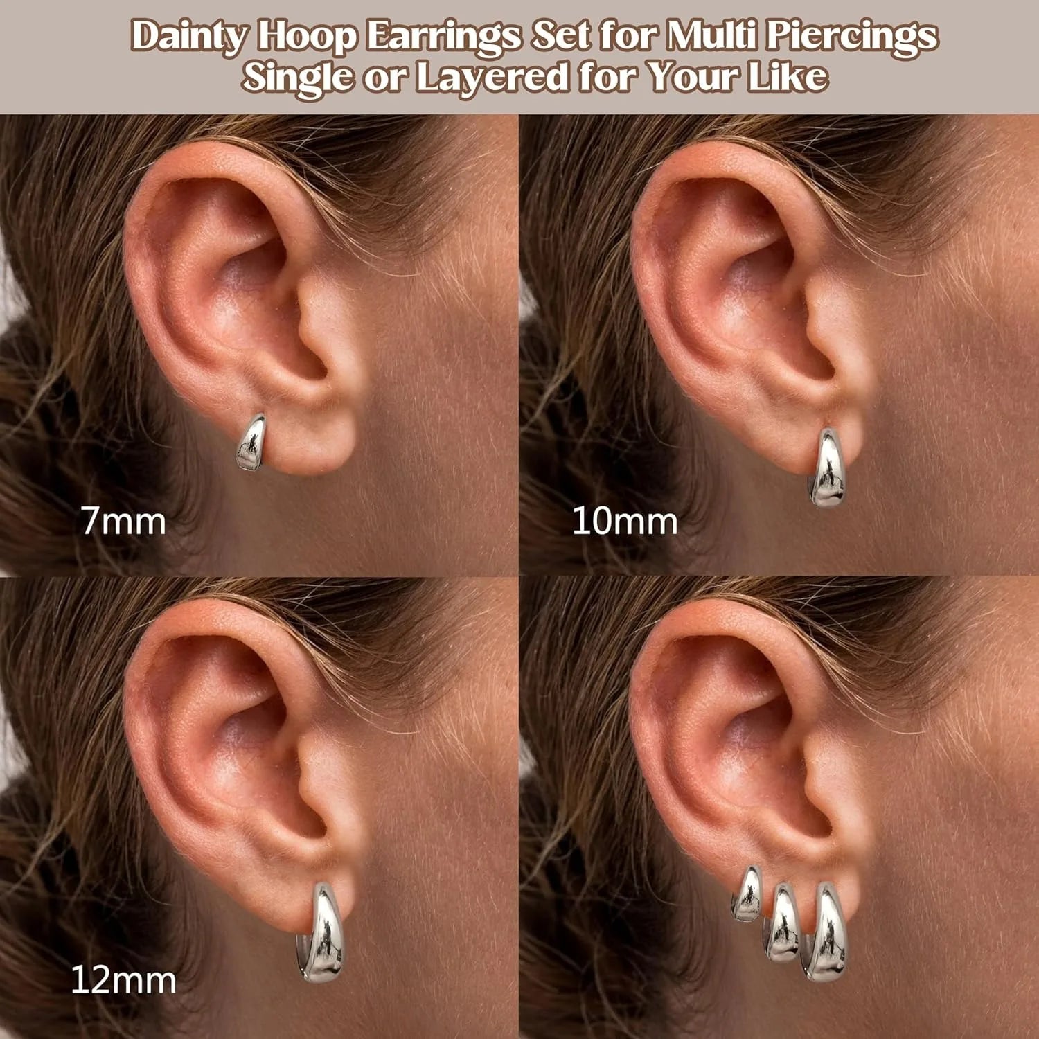 3-Pair Hoop Earring Set – Gold & Silver Plated Lightweight Hypoallergenic Huggies