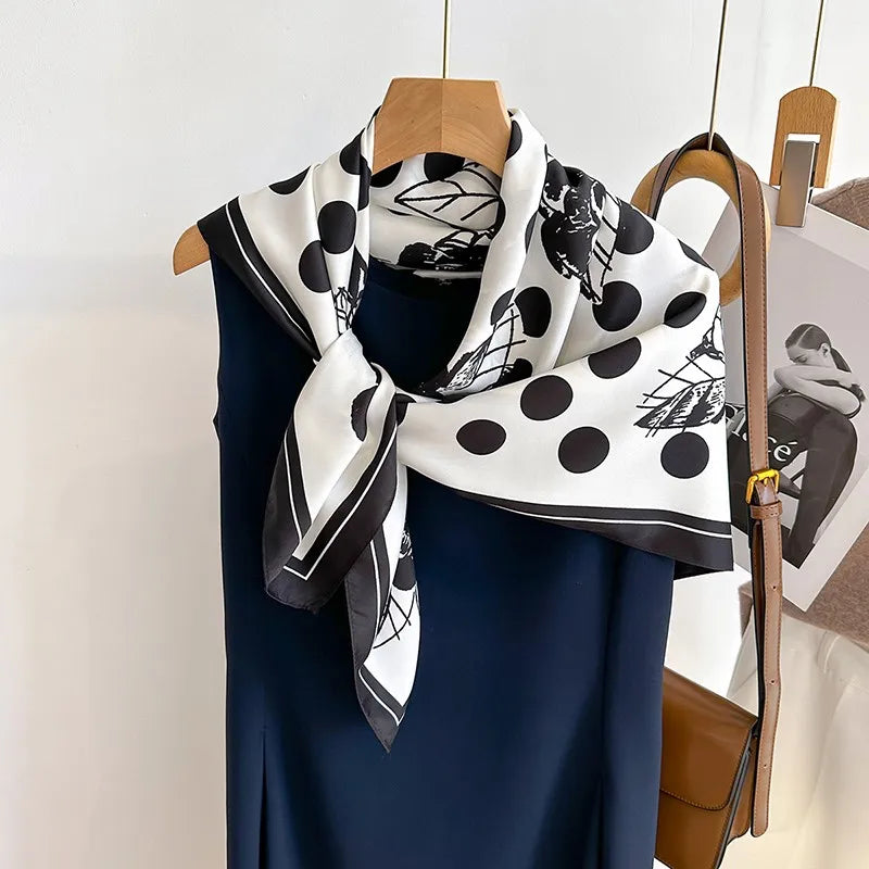 Silk Feel Scarf – Twill Square Wrap with Luxury Tree Print for Hair, Neck & Hijab