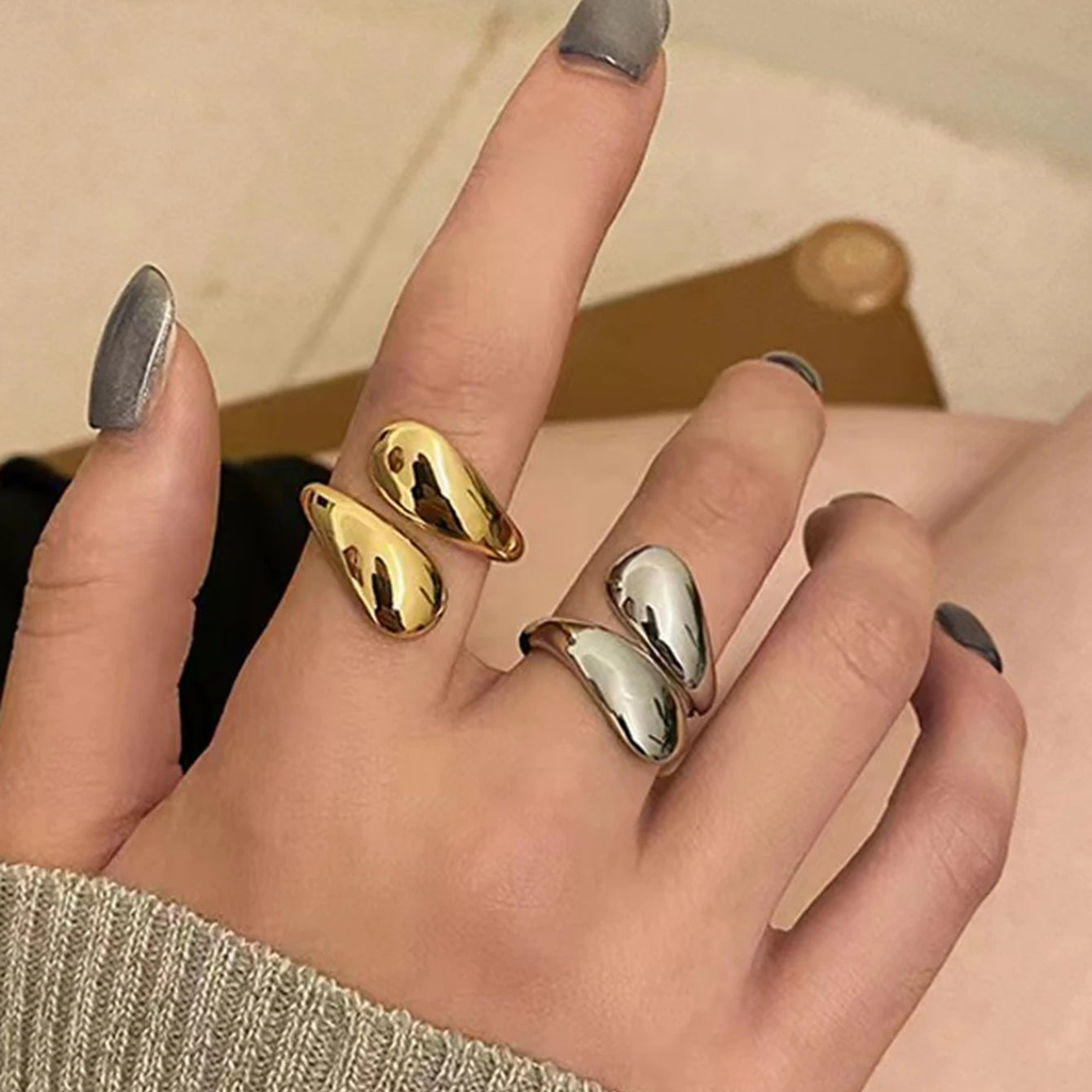 Simple Water Drop Open Ring – Minimalist Daily & Vacation Jewelry for Women