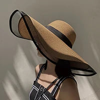 Big Brim Beach Sun Hat – Foldable Straw UV-Cut Visor for Women, Vintage Summer Style