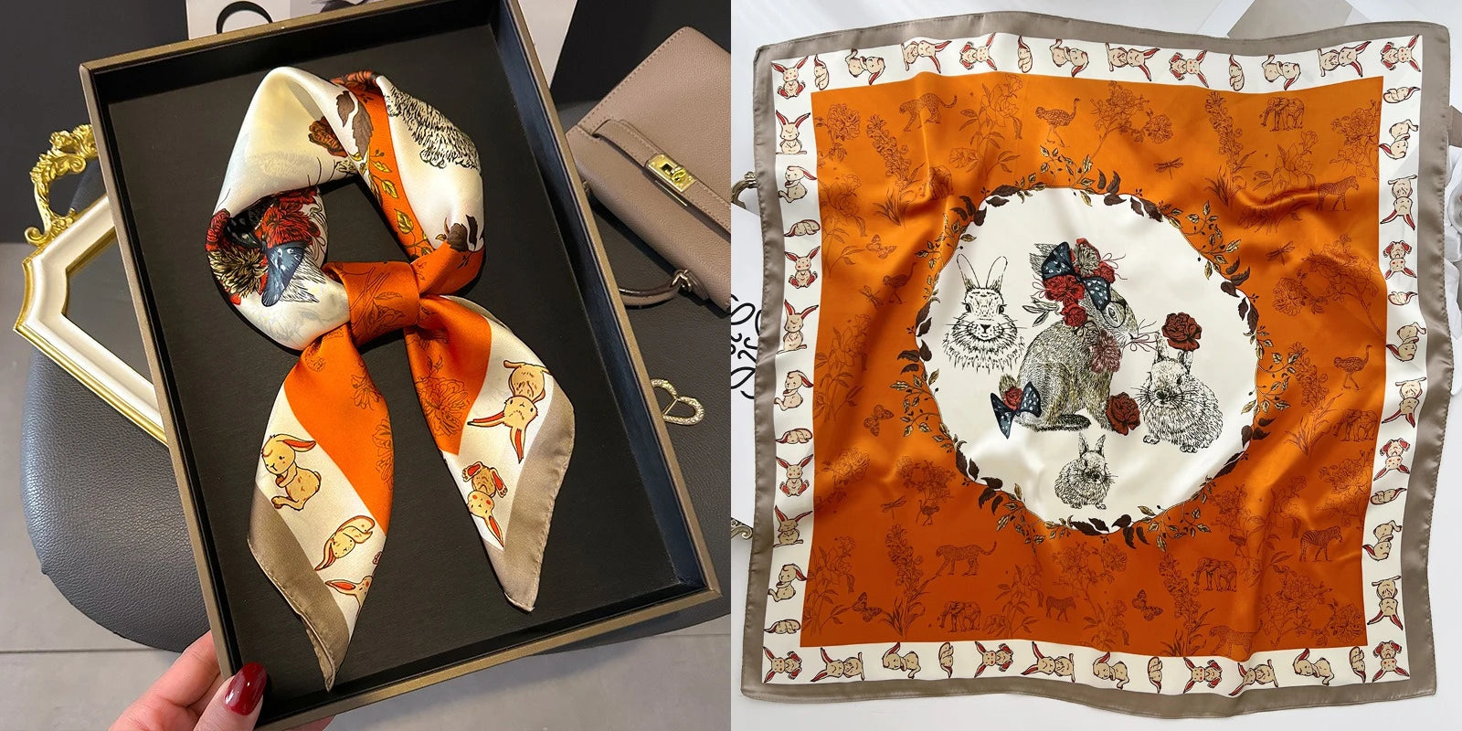 Luxury Floral Silk Scarf – Soft Satin Square Wrap for Hair, Neck & Hijab