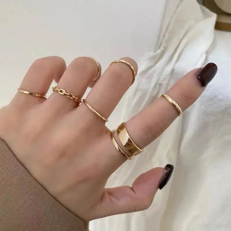 7pcs Ring set Instagram Hip Hop Style Adjustable Index Finger Joint Ring Style Retro Punk Style Men's and Women's Ring Set