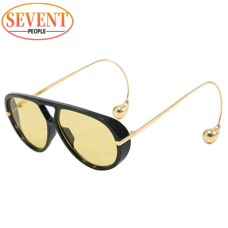 Oversized Oval Pilot Sunglasses – 2025 Luxury Metal Frame UV400 Vintage Shield Style
