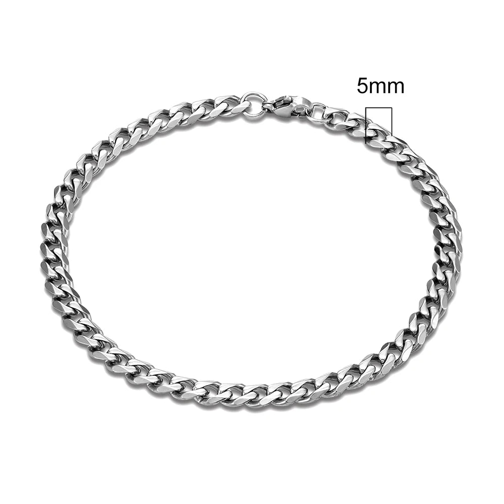 MKENDN Punk Cuban Link Bracelet – 3–11 mm Stainless Steel Biker Chain for Men & Women