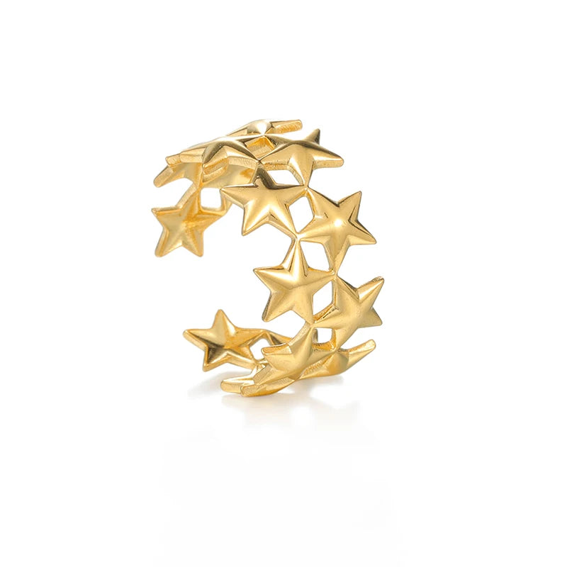 Double-Layer Star Ring – 2025 Gold Stainless Steel Waterproof Open Design for Women