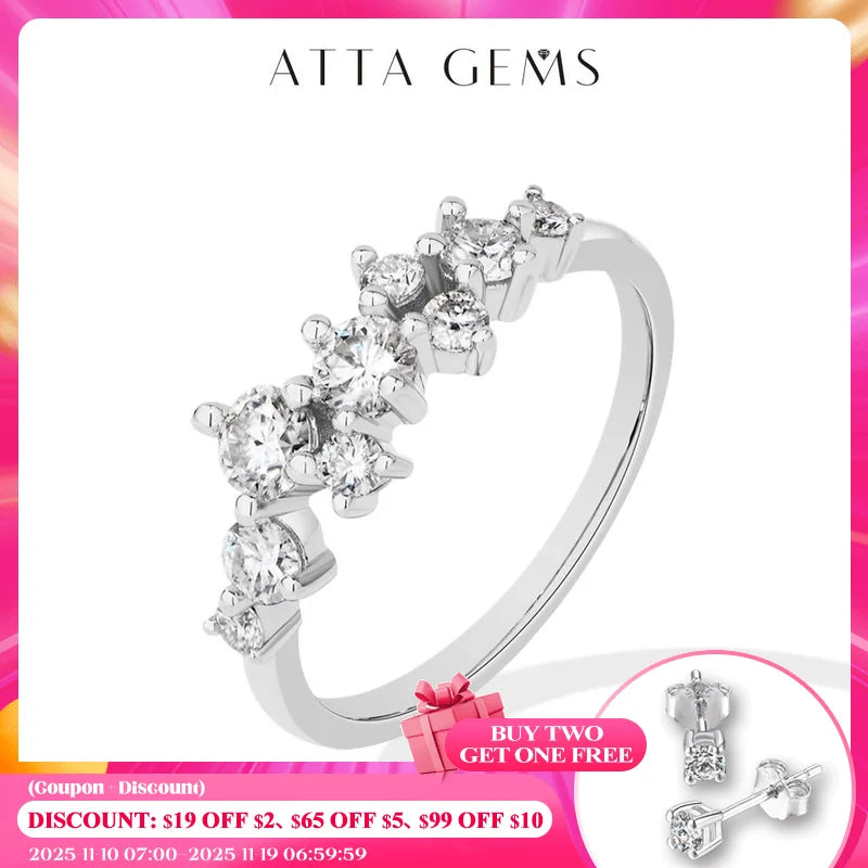 ATTAGEMS Round-Cut Moissanite Ring – D-VVS1 Sparkle in Solid 925 Silver for Women