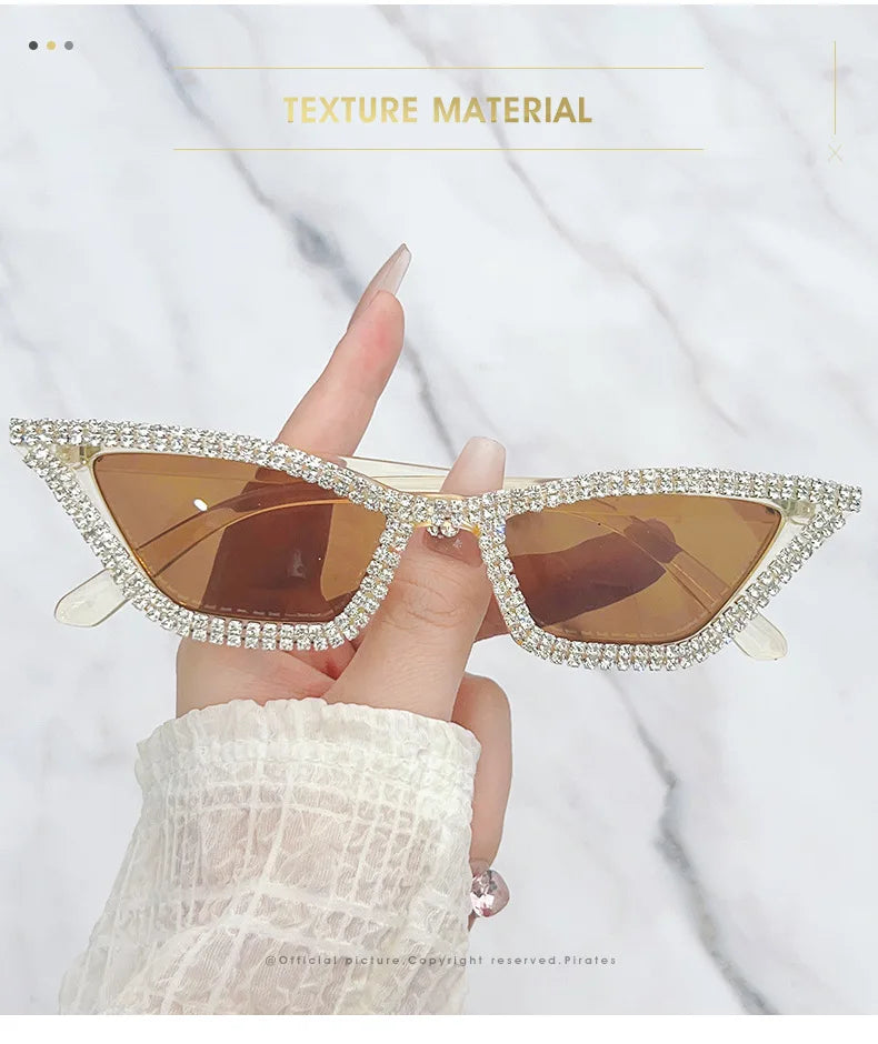 Diamond-Accent Cat Eye Sunglasses – Trendy Hip-Hop Style for Women