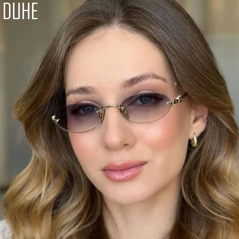 Frameless Oval Sunglasses – Luxury Summer Shades with UV Protection
