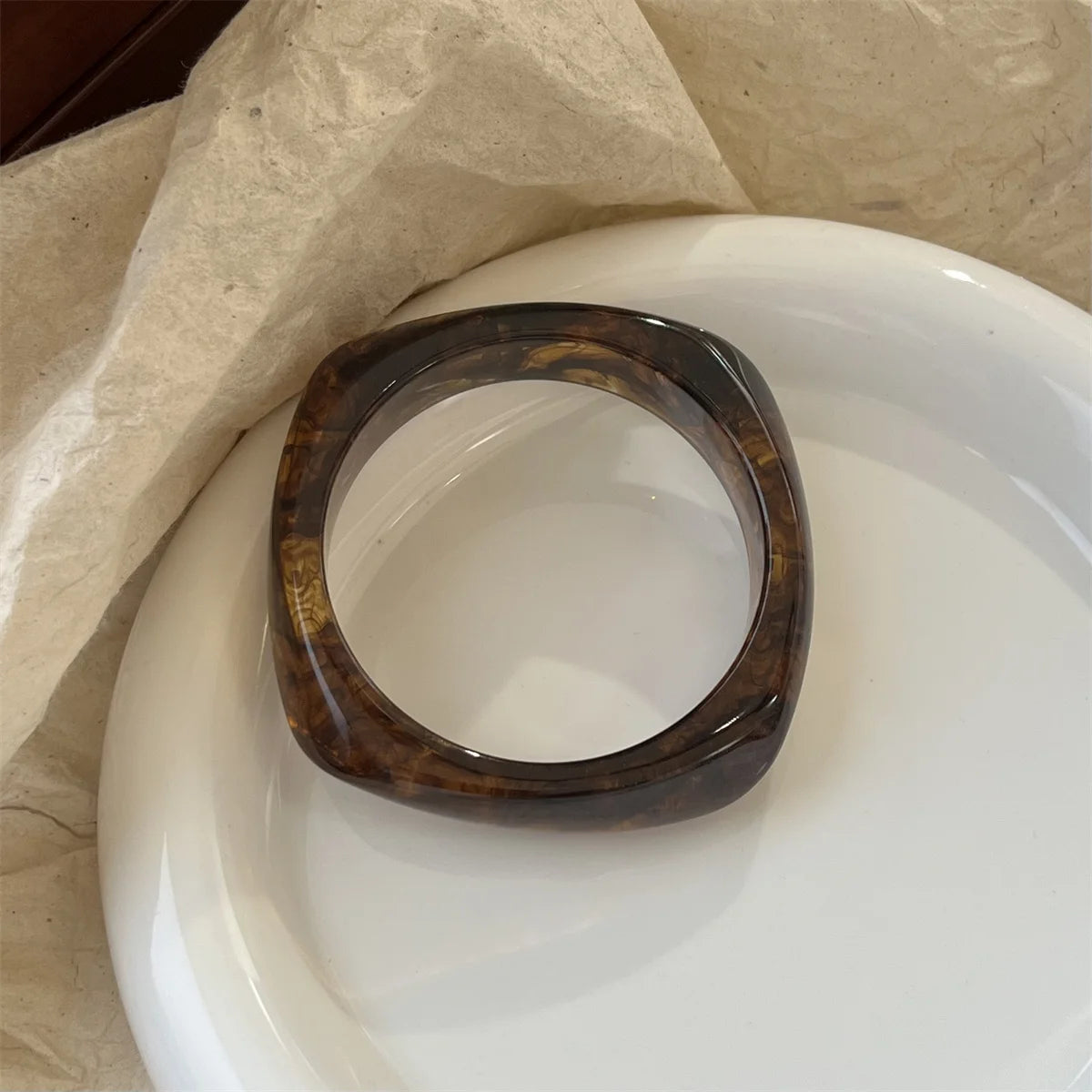 Chunky Translucent Acrylic Bangle – Bold Retro Polygon Design for Women