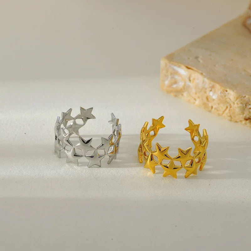 Double-Layer Star Ring – 2025 Gold Stainless Steel Waterproof Open Design for Women
