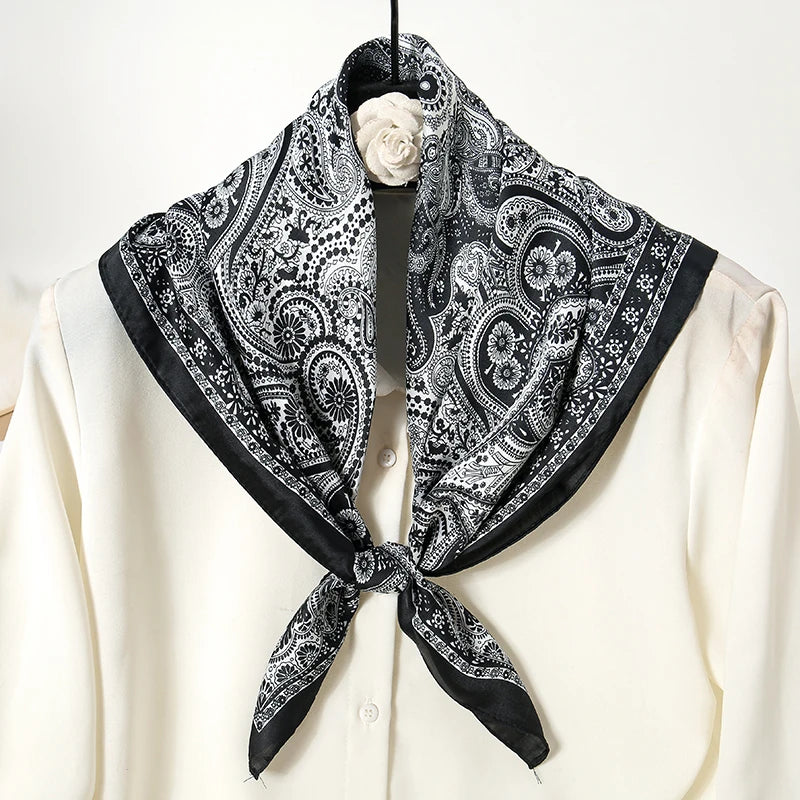 Luxury Silk Satin Scarf – 2023 Square Print Design for Women’s Hijab, Hair & Neck Styling