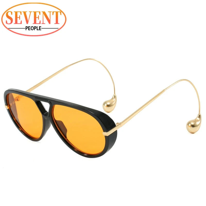 Oversized Oval Pilot Sunglasses – 2025 Luxury Metal Frame UV400 Vintage Shield Style