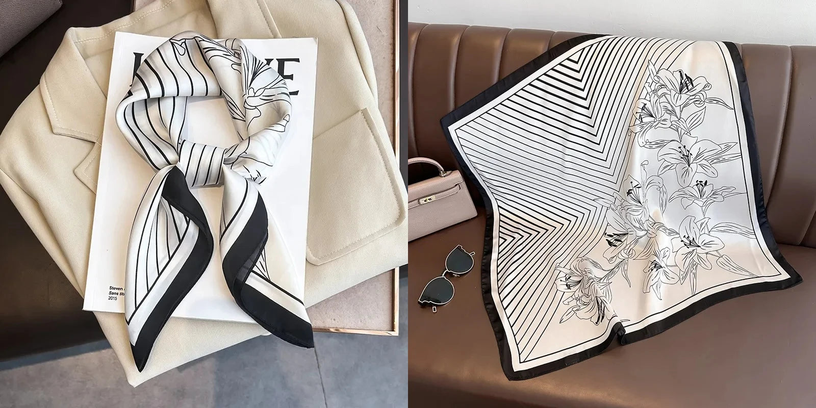 Luxury Floral Silk Scarf – Soft Satin Square Wrap for Hair, Neck & Hijab