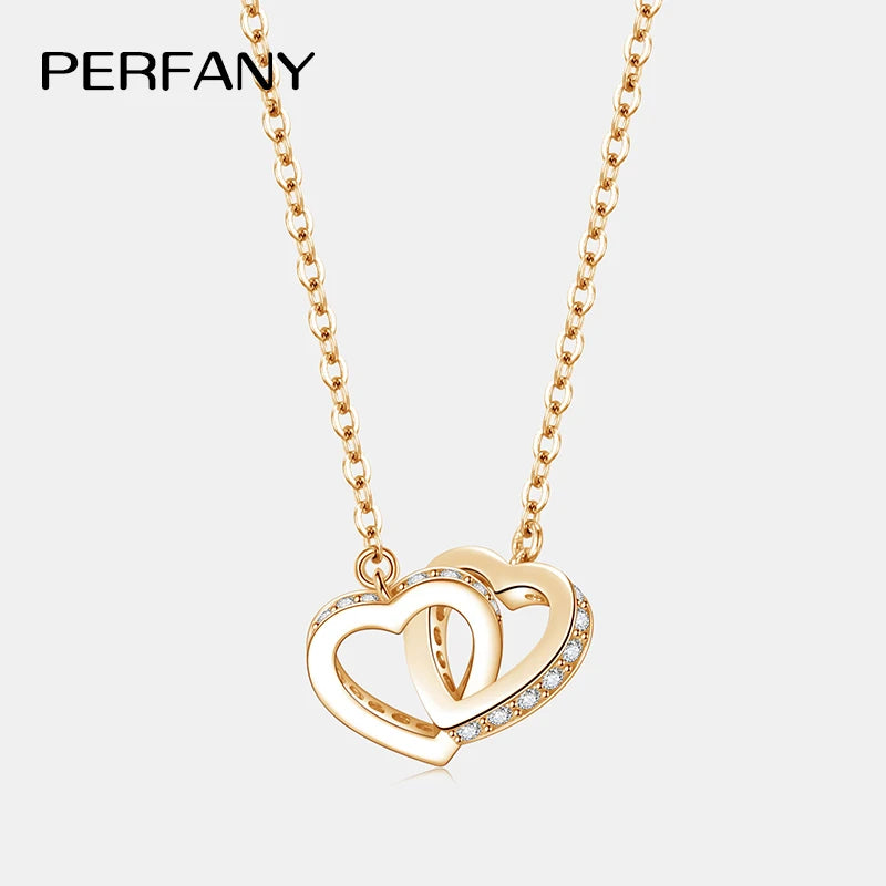 PERFANY Moissanite Double Heart Necklace – S925 Silver Luxury Lab-Diamond Pendant for Women