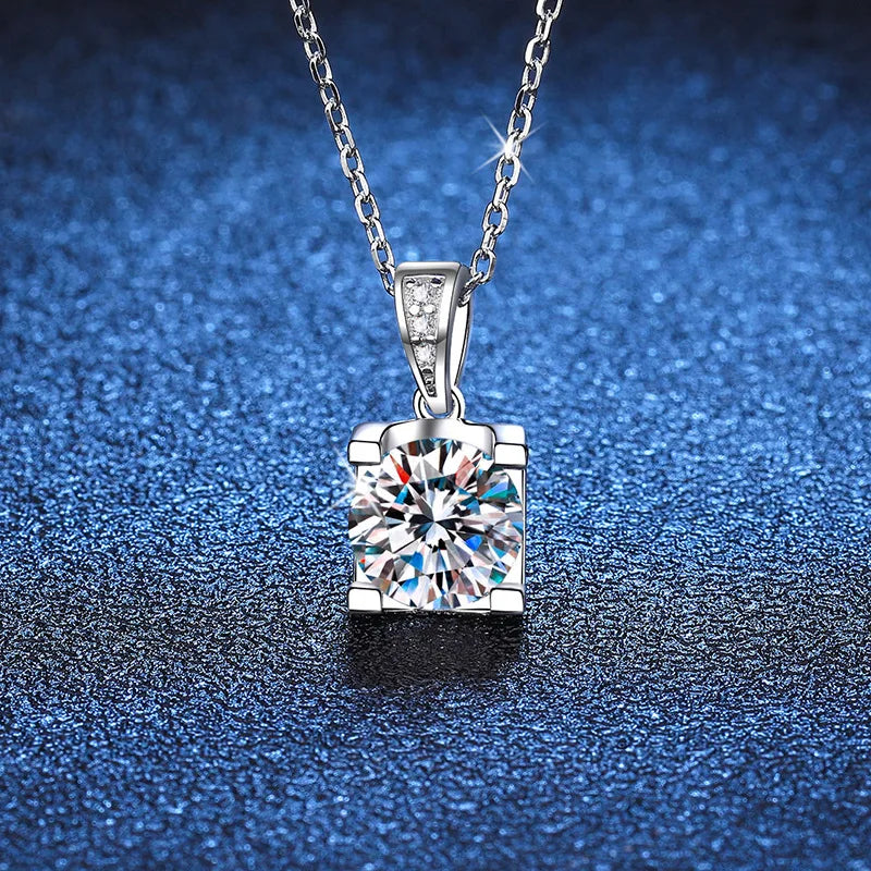 D-Color Moissanite Pendant Necklace – 0.5–2 ct 925 Sterling Silver Bridal & Party Jewelry