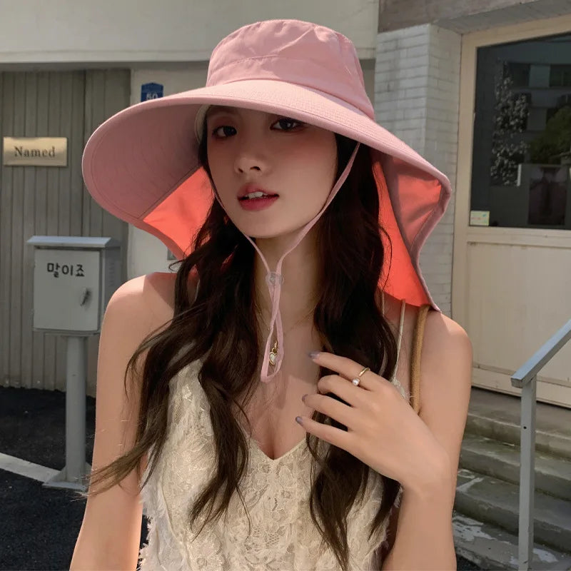 Women’s Wide-Brim Sun Bucket Hat – UPF 50+ Fishing & Safari Style with Neck Cover