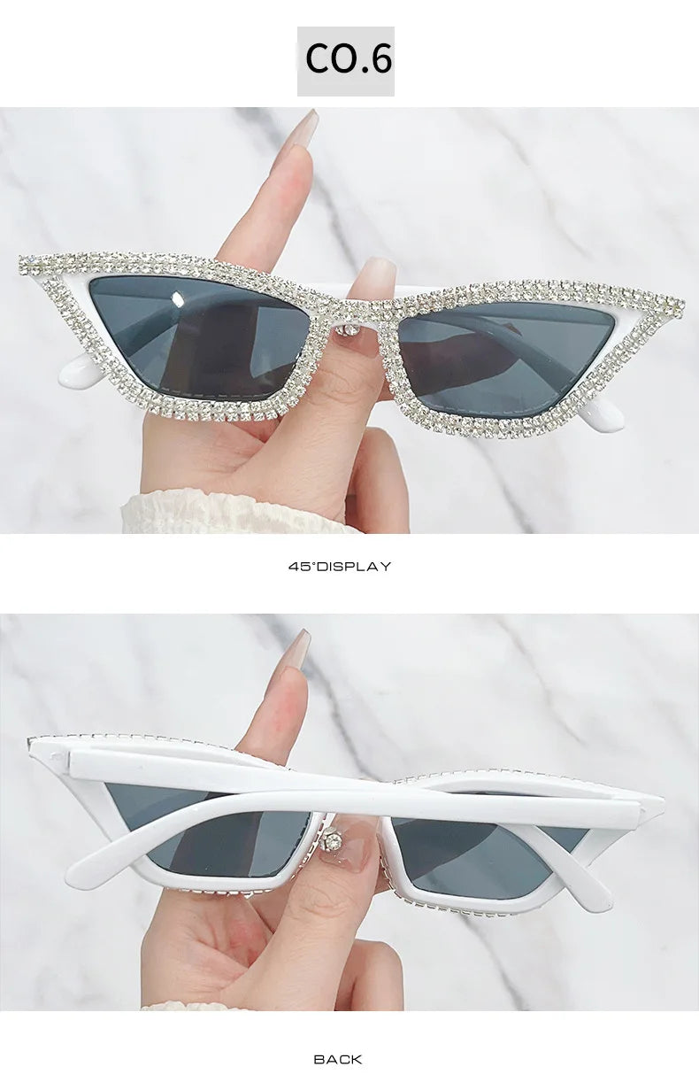 Diamond-Accent Cat Eye Sunglasses – Trendy Hip-Hop Style for Women