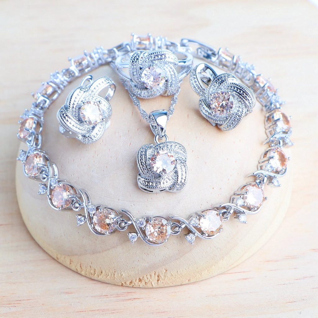 Blue Zirconia Jewelry Set – 925 Silver Bridal Set with Earrings, Ring, Bracelet & Necklace