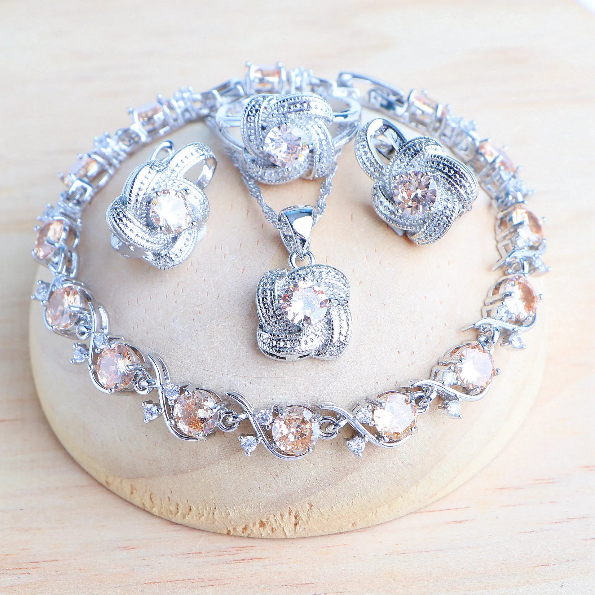 Blue Zirconia Jewelry Set – 925 Silver Bridal Set with Earrings, Ring, Bracelet & Necklace