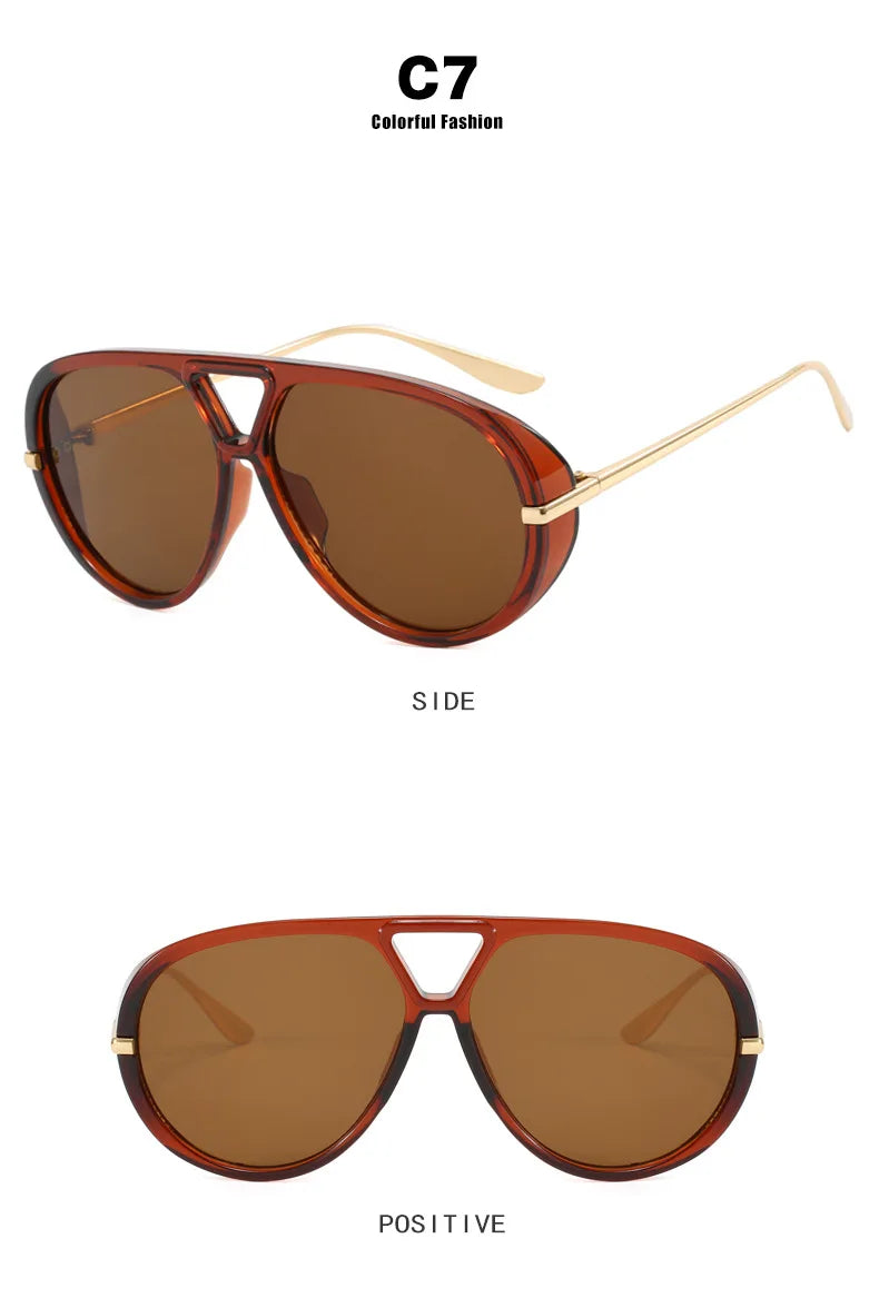 Oversized Oval Pilot Sunglasses – 2025 Luxury Metal Frame UV400 Vintage Shield Style