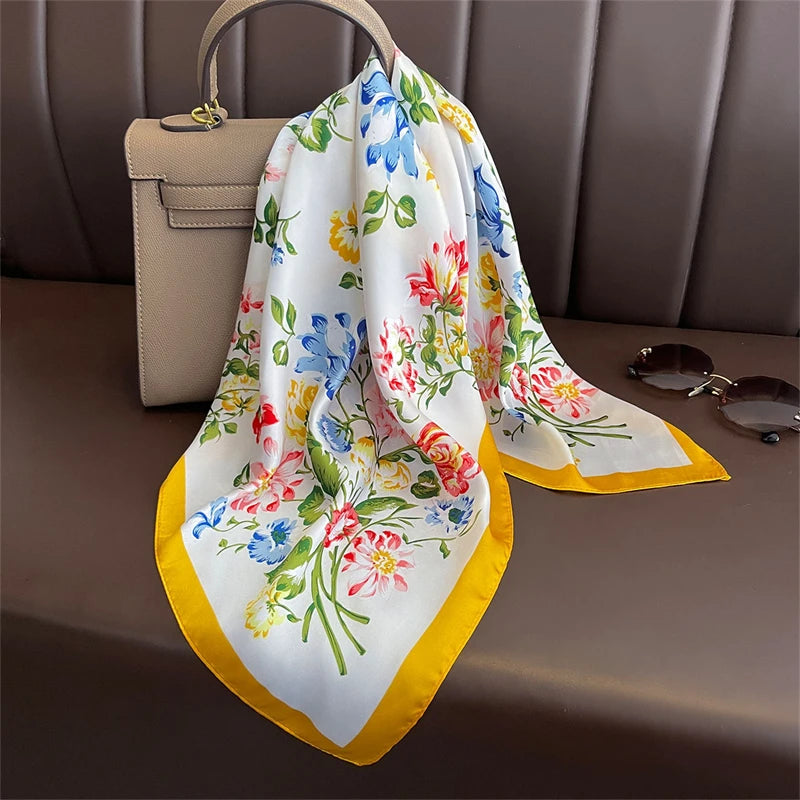 Luxury Silk Satin Scarf – 2023 Square Print Design for Women’s Hijab, Hair & Neck Styling