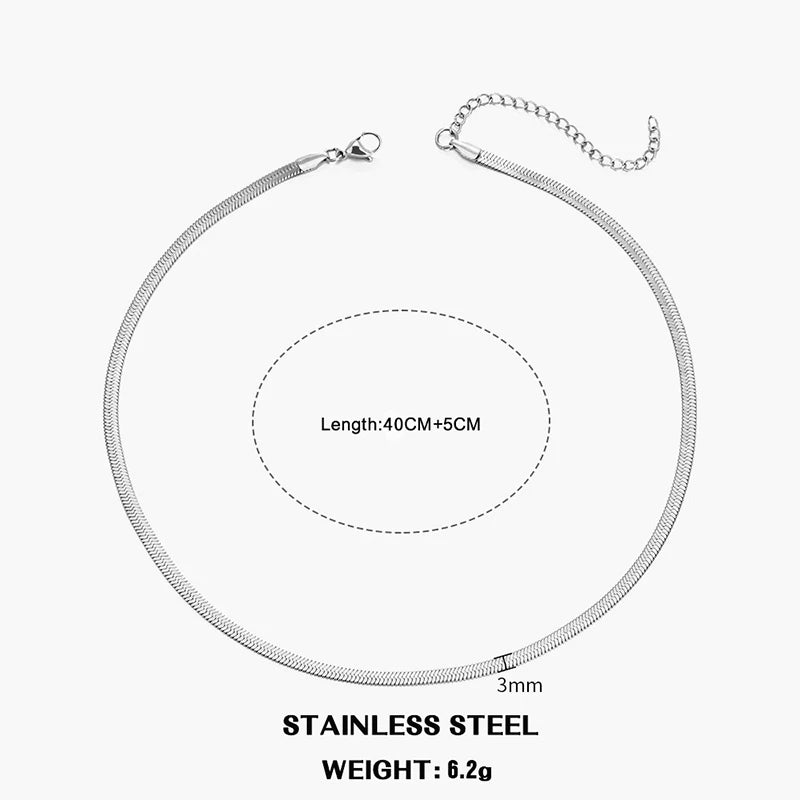 Flat Snake Chain Choker – Unisex Stainless Steel Herringbone Necklace in Gold or Silver