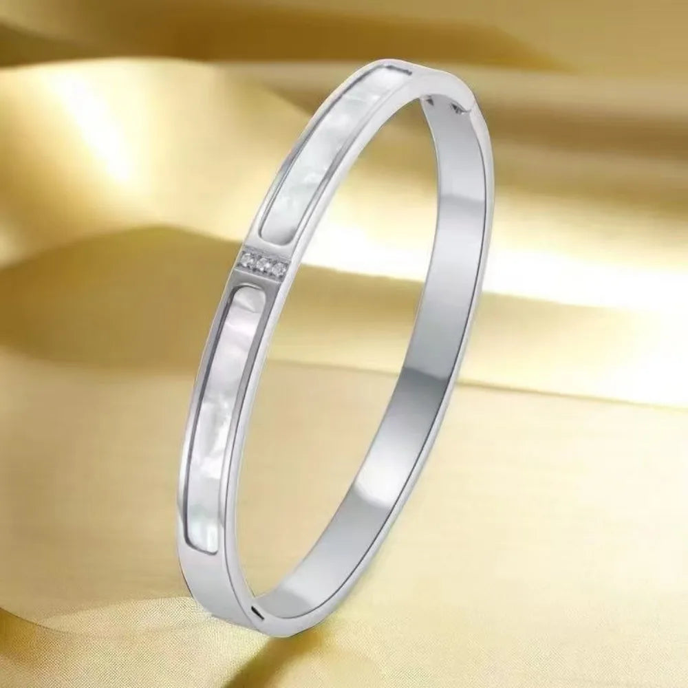 Yupsk Titanium Steel Couple Bracelet – Shiny Zircon Inlay in Gold or Silver for Him & Her