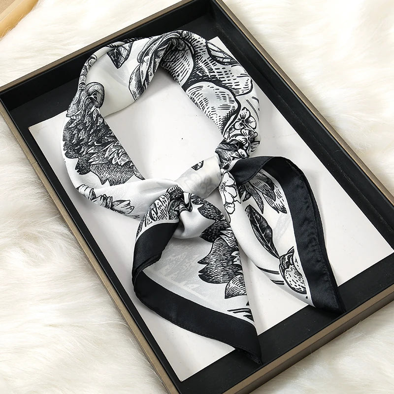 Luxury Silk Satin Scarf – 2023 Square Print Design for Women’s Hijab, Hair & Neck Styling