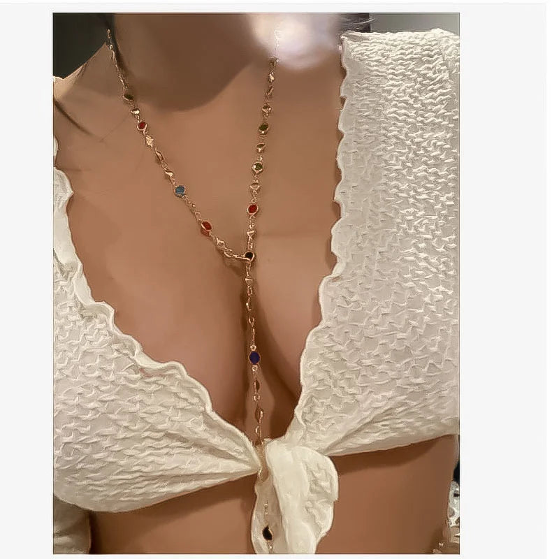 Luxury Rhinestone Cross Necklace Set – Colorful Vintage Y-Shaped Pendant for Women, Perfect for Parties