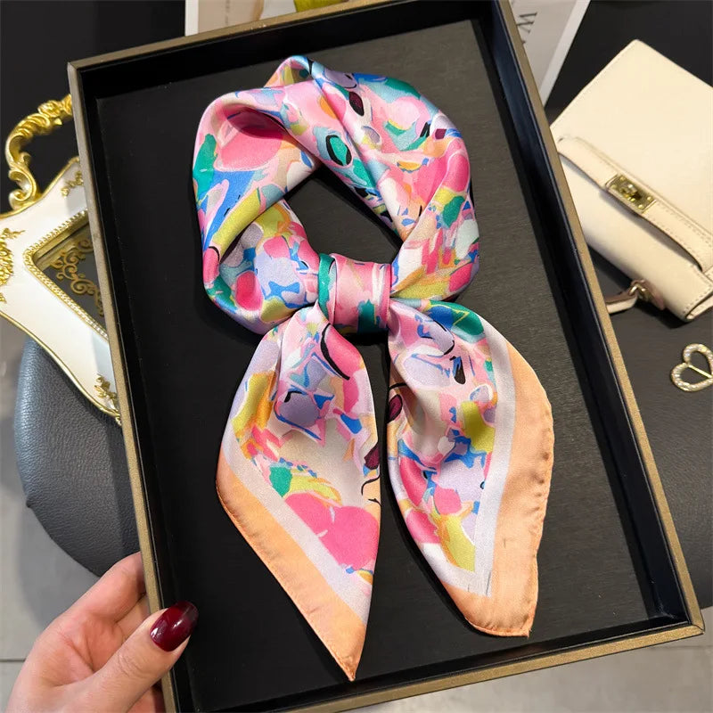 Bohemian Floral Silk Scarf – Luxury Square Satin Wrap for Hair, Neck & Hijab