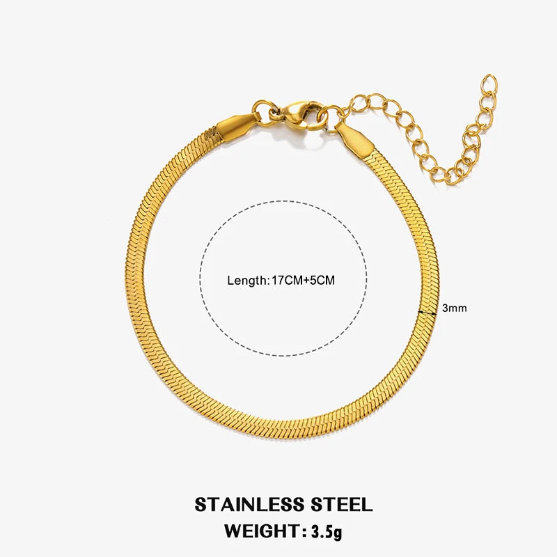 Flat Snake Chain Choker – Unisex Stainless Steel Herringbone Necklace in Gold or Silver