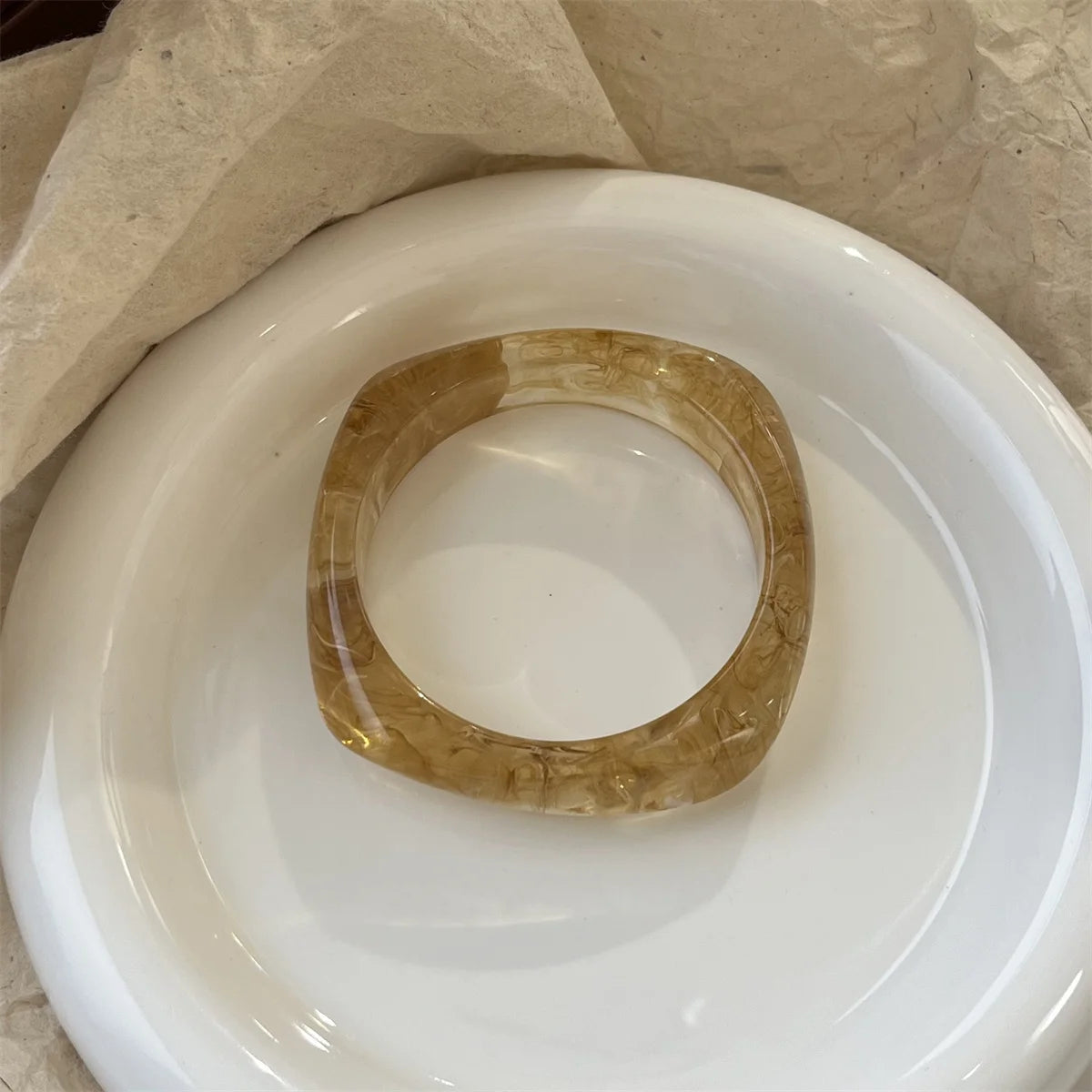 Chunky Translucent Acrylic Bangle – Bold Retro Polygon Design for Women