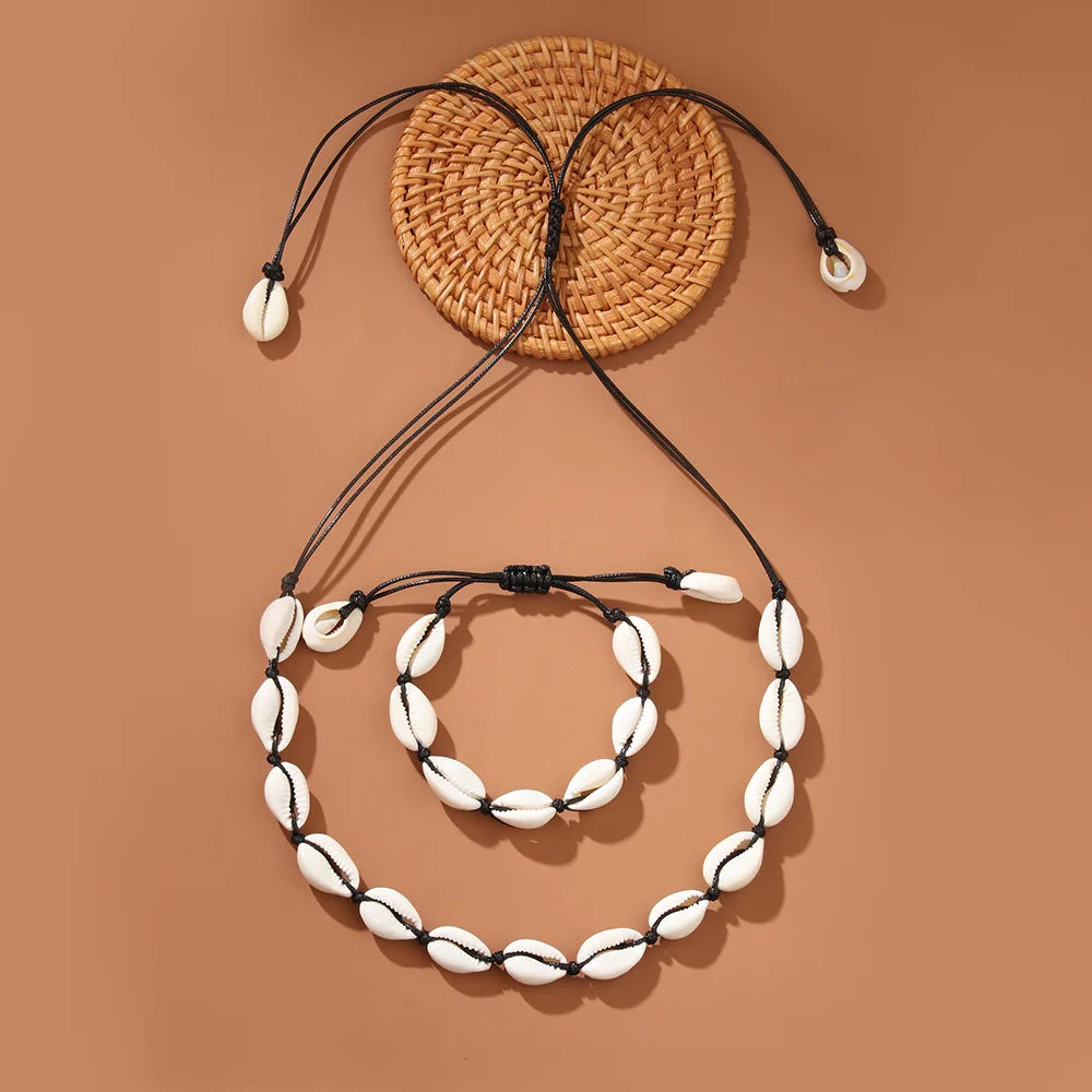 Bohemian Shell & Turquoise Choker – Handwoven Starfish Necklace for Summer Beach Style