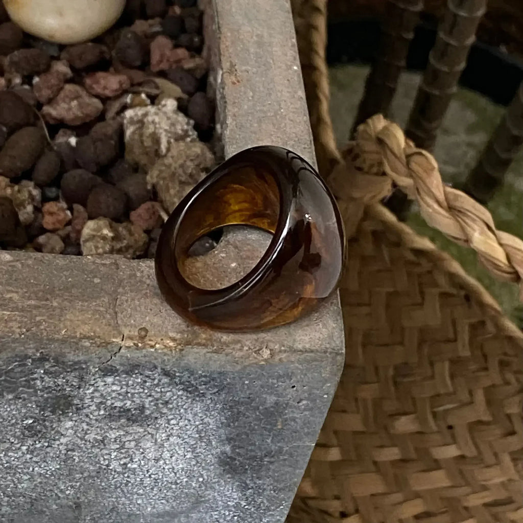 Vintage Amber Resin Ring – Bold Geometric Statement Piece for Women