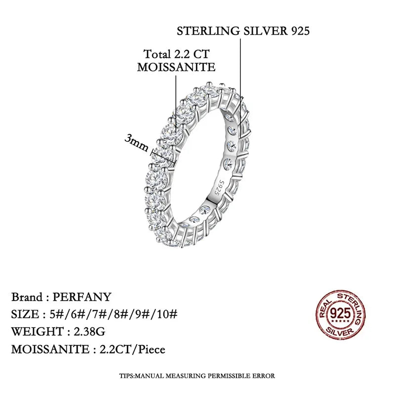 PERFANY 3 mm Full Moissanite Ring – S925 Silver Stackable Eternal Diamond-Style Luxury Band