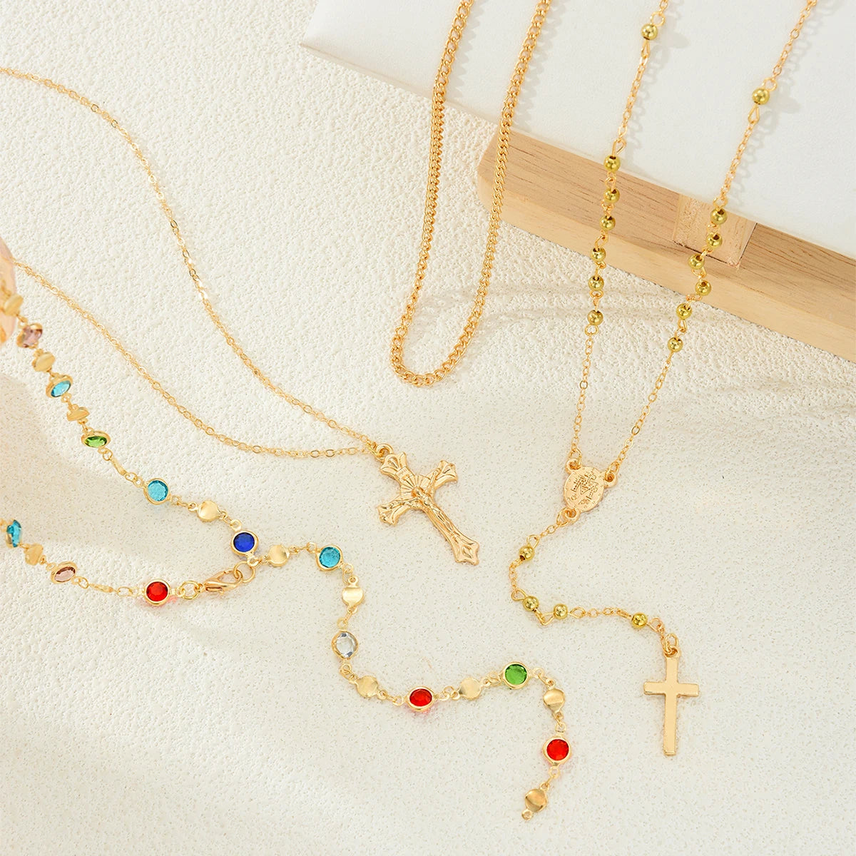 Luxury Rhinestone Cross Necklace Set – Colorful Vintage Y-Shaped Pendant for Women, Perfect for Parties