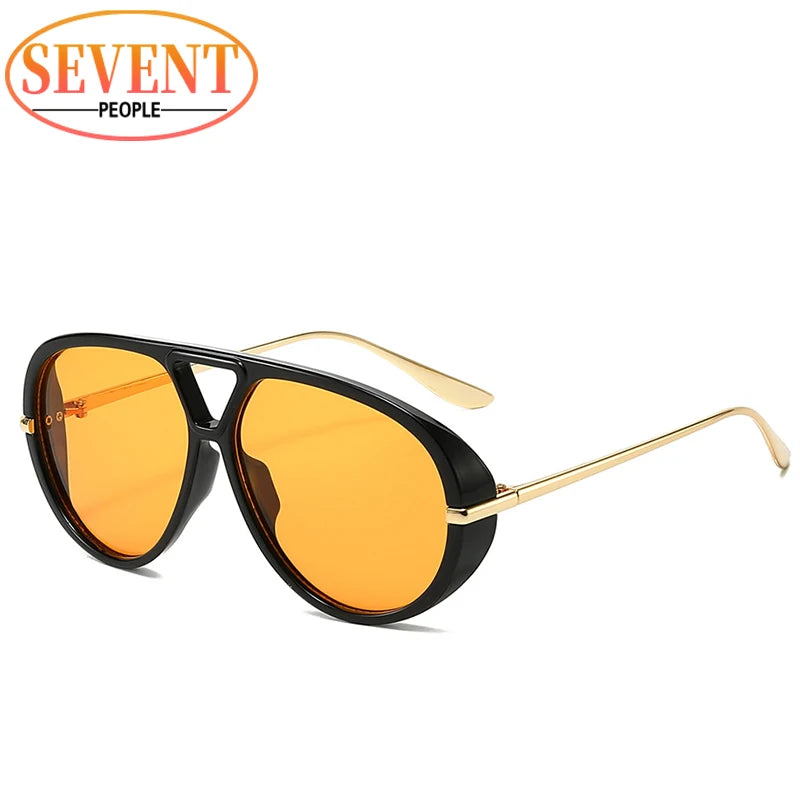 Oversized Oval Pilot Sunglasses – 2025 Luxury Metal Frame UV400 Vintage Shield Style
