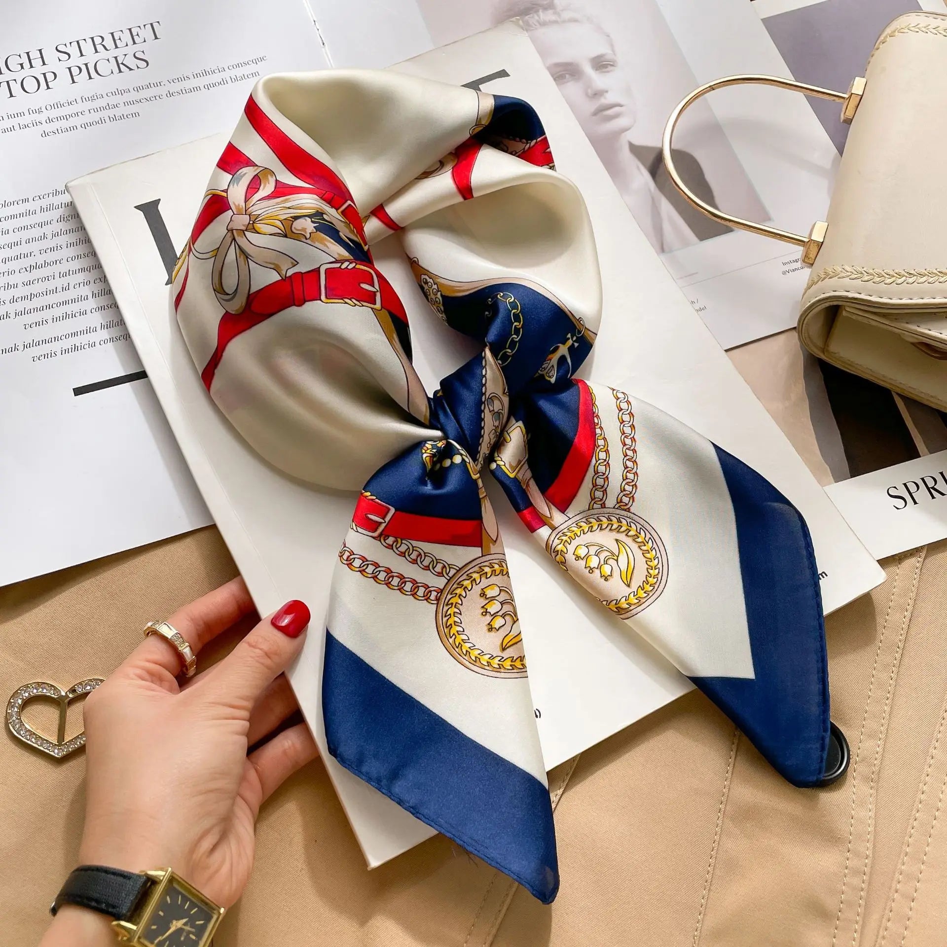 Printed Silk Scarf – Luxury Square Pashmina for Hair, Neck & Head Styling