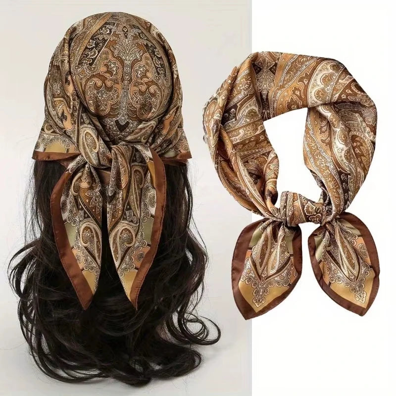 Printed Silk Scarf – Luxury Square Pashmina for Hair, Neck & Head Styling