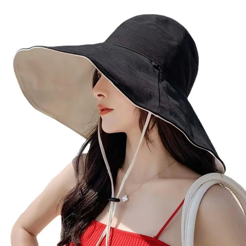 Wide Brim UPF 50+ Sun Hat – Double-Sided Anti-UV Beach & Hiking Cap for Women