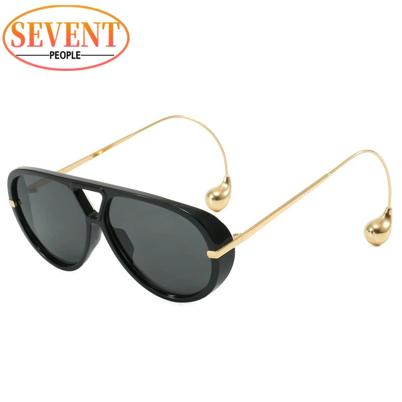 Oversized Oval Pilot Sunglasses – 2025 Luxury Metal Frame UV400 Vintage Shield Style