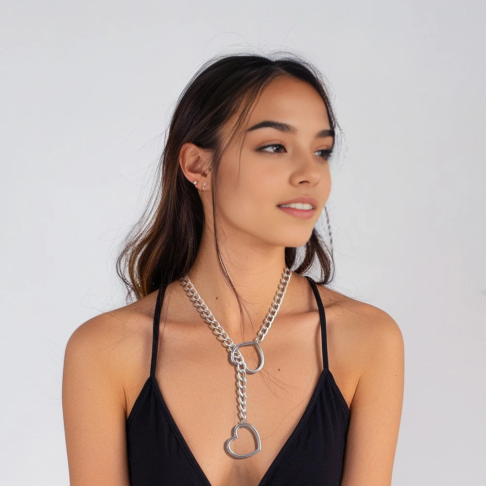 Heart Slip Chain Choker – Punk Rock Adjustable Love Necklace for Women