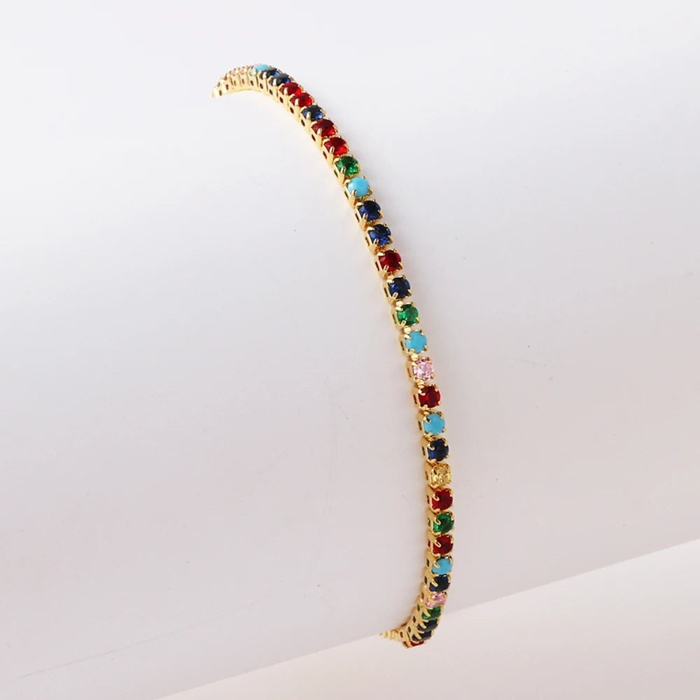 2 mm Adjustable Rainbow Tennis Bracelet – Colorful Zircon Charm for Women