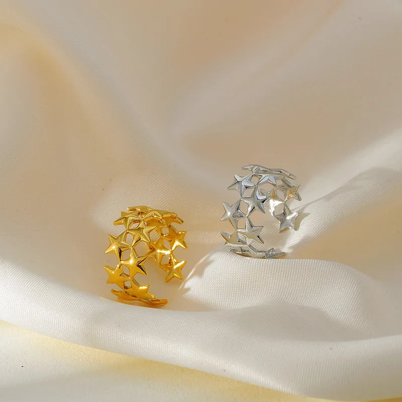 Double-Layer Star Ring – 2025 Gold Stainless Steel Waterproof Open Design for Women