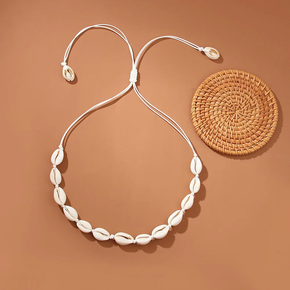 Bohemian Shell & Turquoise Choker – Handwoven Starfish Necklace for Summer Beach Style