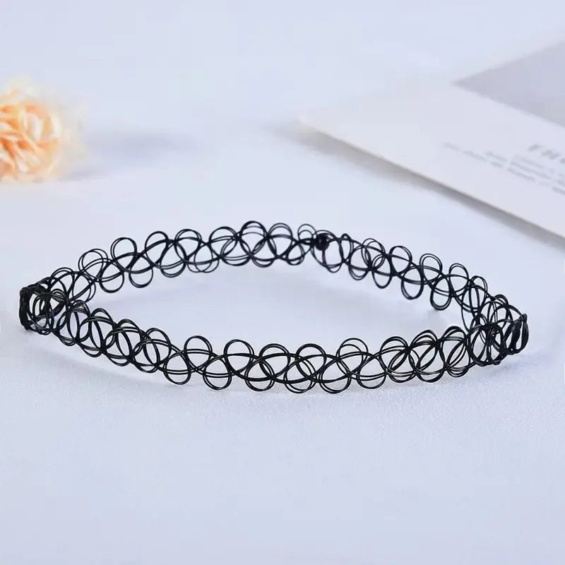 Vintage Black Braided Choker – Elastic Gothic Necklace for Punk Style Women