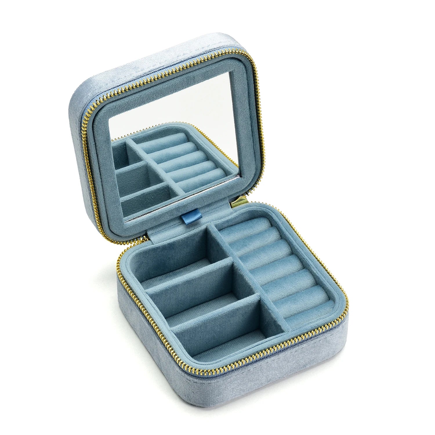 TAIMY Vintage Velvet Jewelry Box – Retro Green Travel Ring Case with Mirror