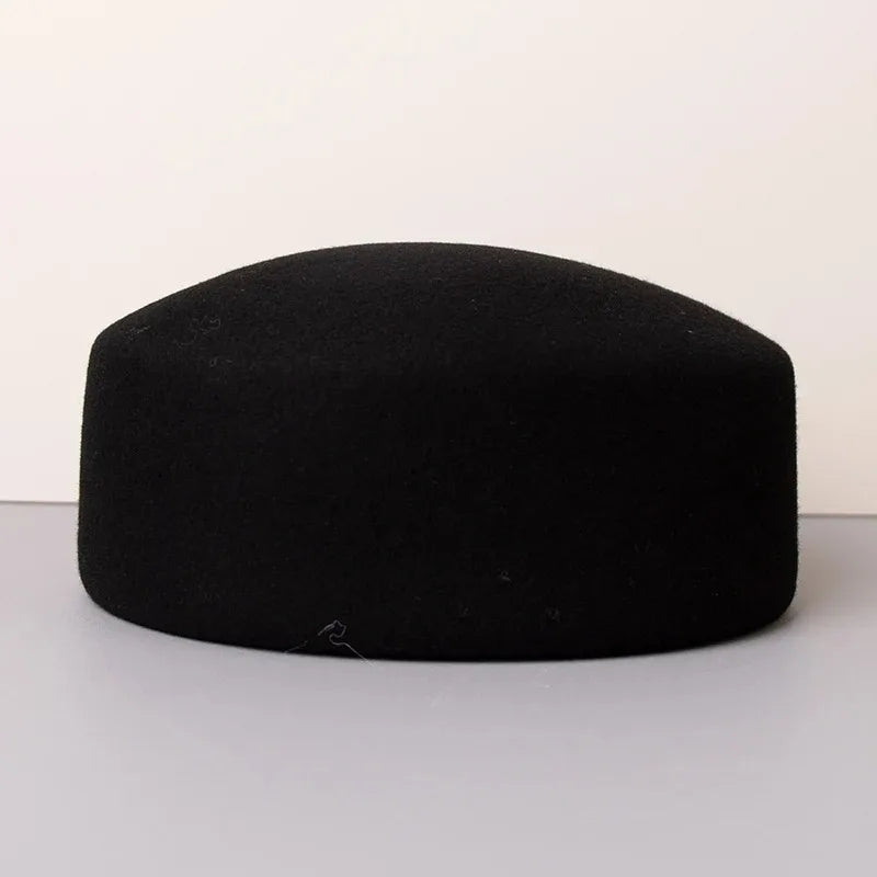 Vintage Wool Felt Beret – Elegant Hard-Top Pillbox Fedora for Weddings & Cocktail Parties