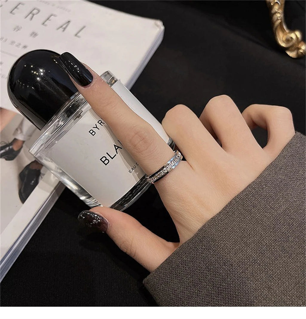 Rose Gold Double-Row Zircon Ring – Romantic Square-Cut Stainless Steel Band for Weddings & Parties