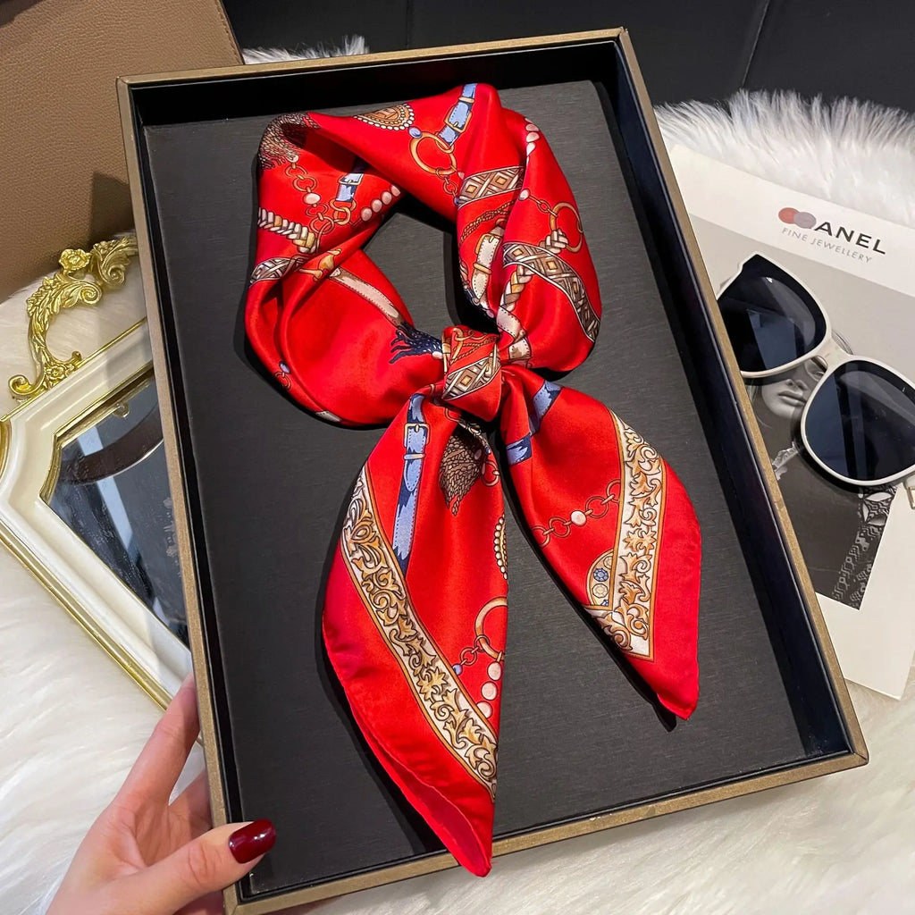 Printed Silk Scarf – Luxury Square Pashmina for Hair, Neck & Head Styling